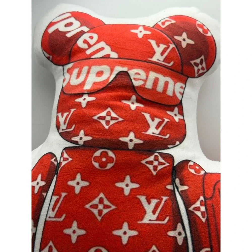 Supreme Louis Vuitton Monogram Bearbrick Style Plush Decorative Pillow Red White